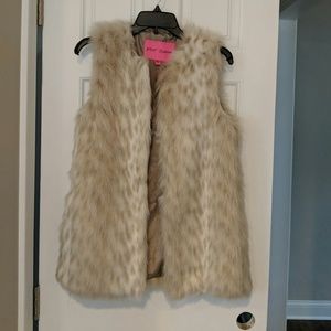 White & Tan Faux Fur Vest